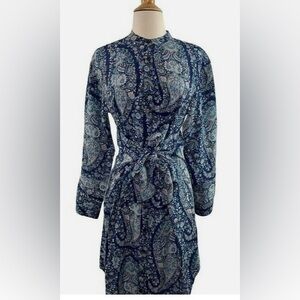 J CREW Women's Tie-front 100% silk shirtdress oversized paisley NWT